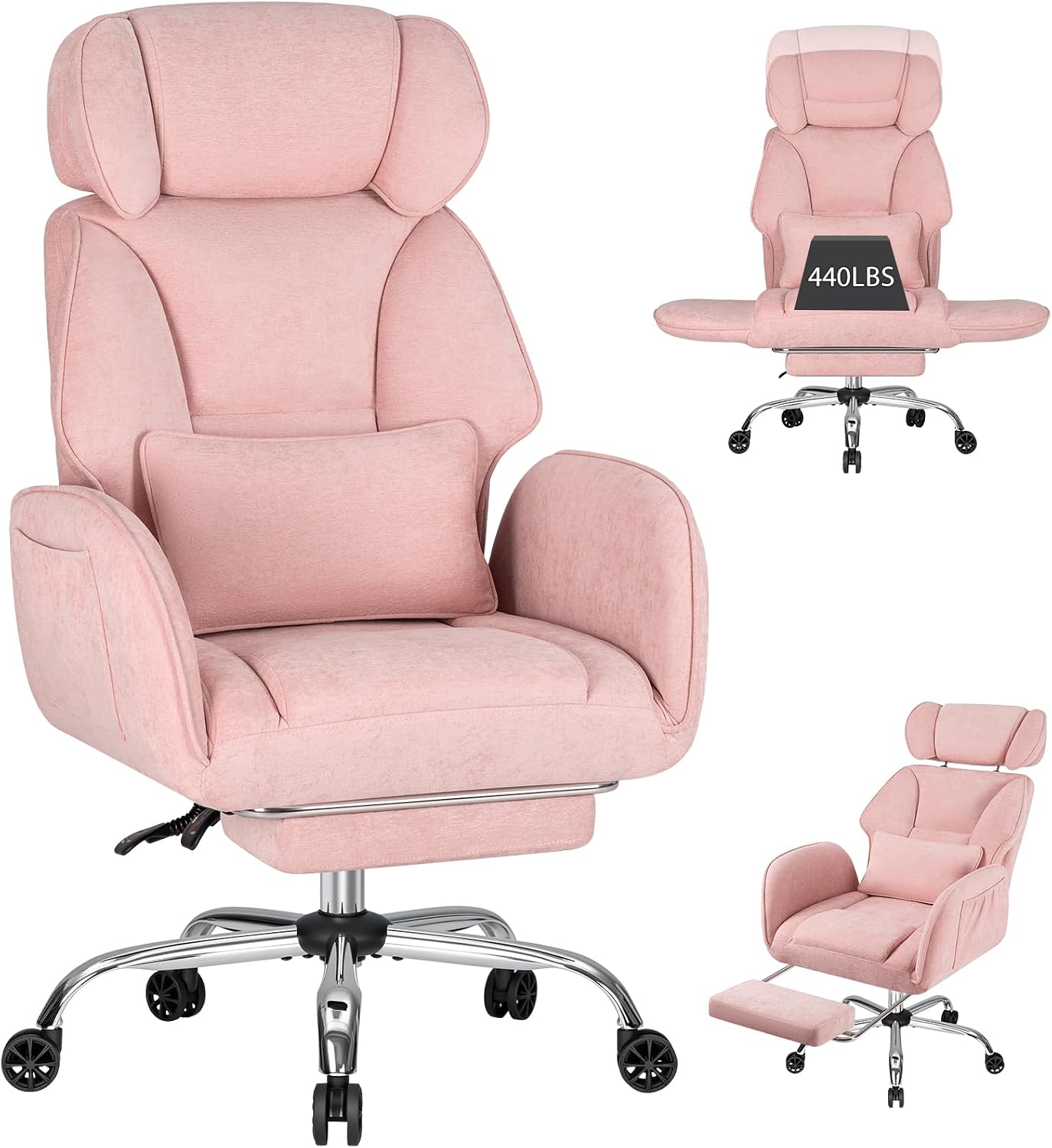 HOFFREE Criss Cross Chair with Wheels Ergonomic Office Chair with Reversible Armrest Wide Seat Comfy Desk Chair with Foot Rest for Gaming,Reading,Working(Pink)