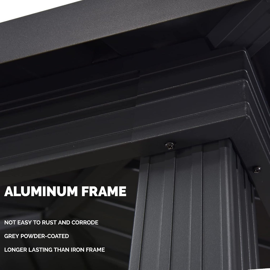 PURPLE LEAF 6.5' X 10' Hardtop Grill Gazebo for Patio Permanent Aluminum Barbeque Shelter Gazebo Canopy with Ceiling Hook and Shelves Double Tiered Grey Outdoor BBQ