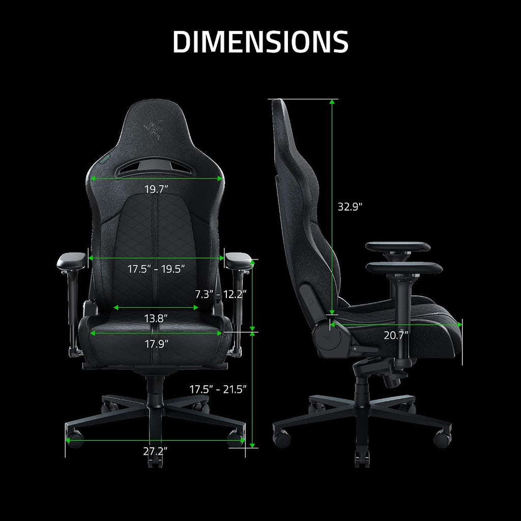 Razer Enki Gaming Chair: All-Day Comfort - Built-in Lumbar Arch - Optimized Cushion Density - Dual-Textured, Eco-Friendly Synthetic Leather - Reactive Seat Tilt & 152-Degree Recline - Black