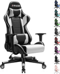 Furniwell Gaming Chair PU Leather Office Chair High Back Computer Desk Chair Adjustable Swivel Racing Executive Leather Ergonomic Task with Headrest and Lumbar Support (White)