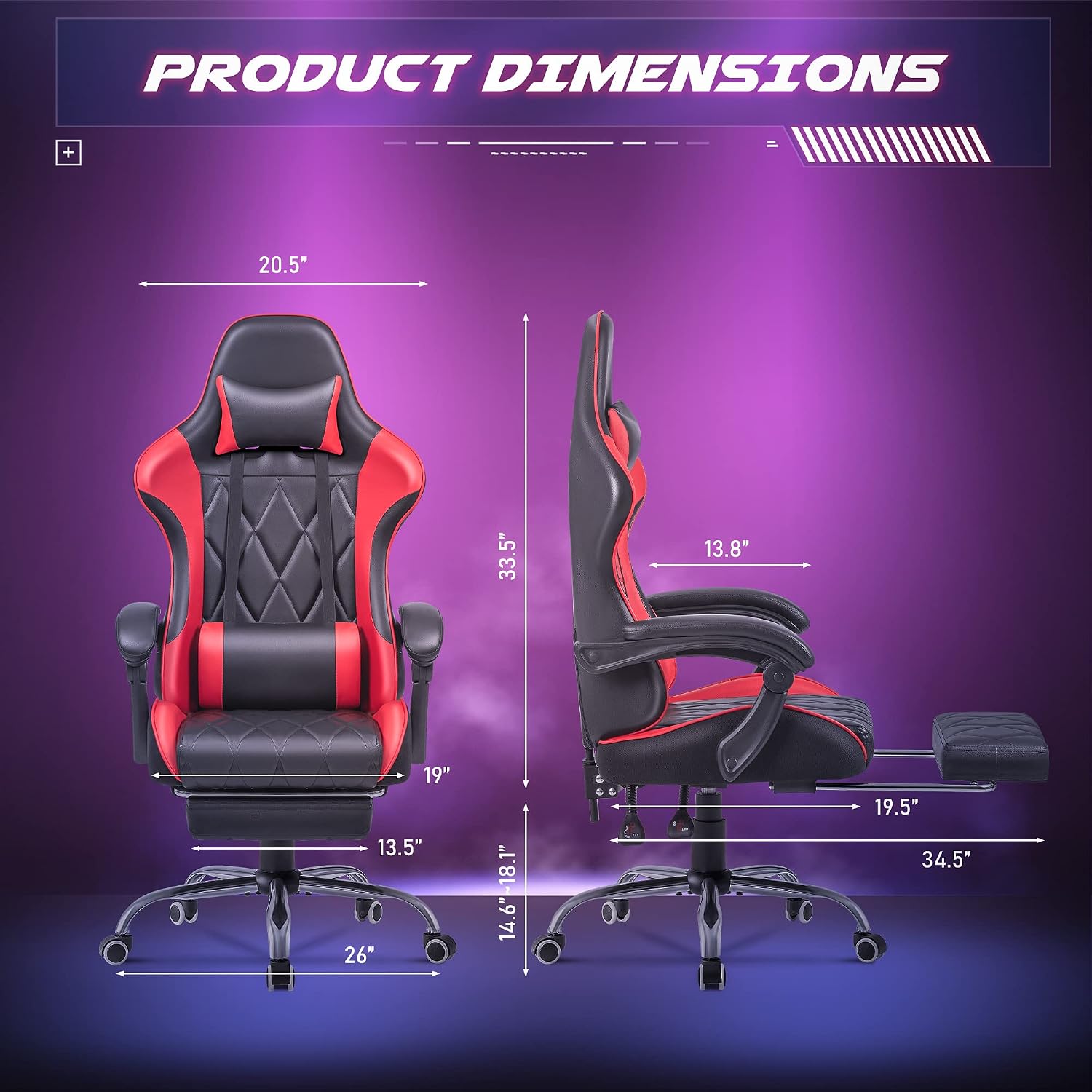 Homall Gaming Chair, Computer Chair with Footrest and Massage Lumbar Support, Ergonomic High Back Video Game Chair with Swivel Seat and Headrest (Red)