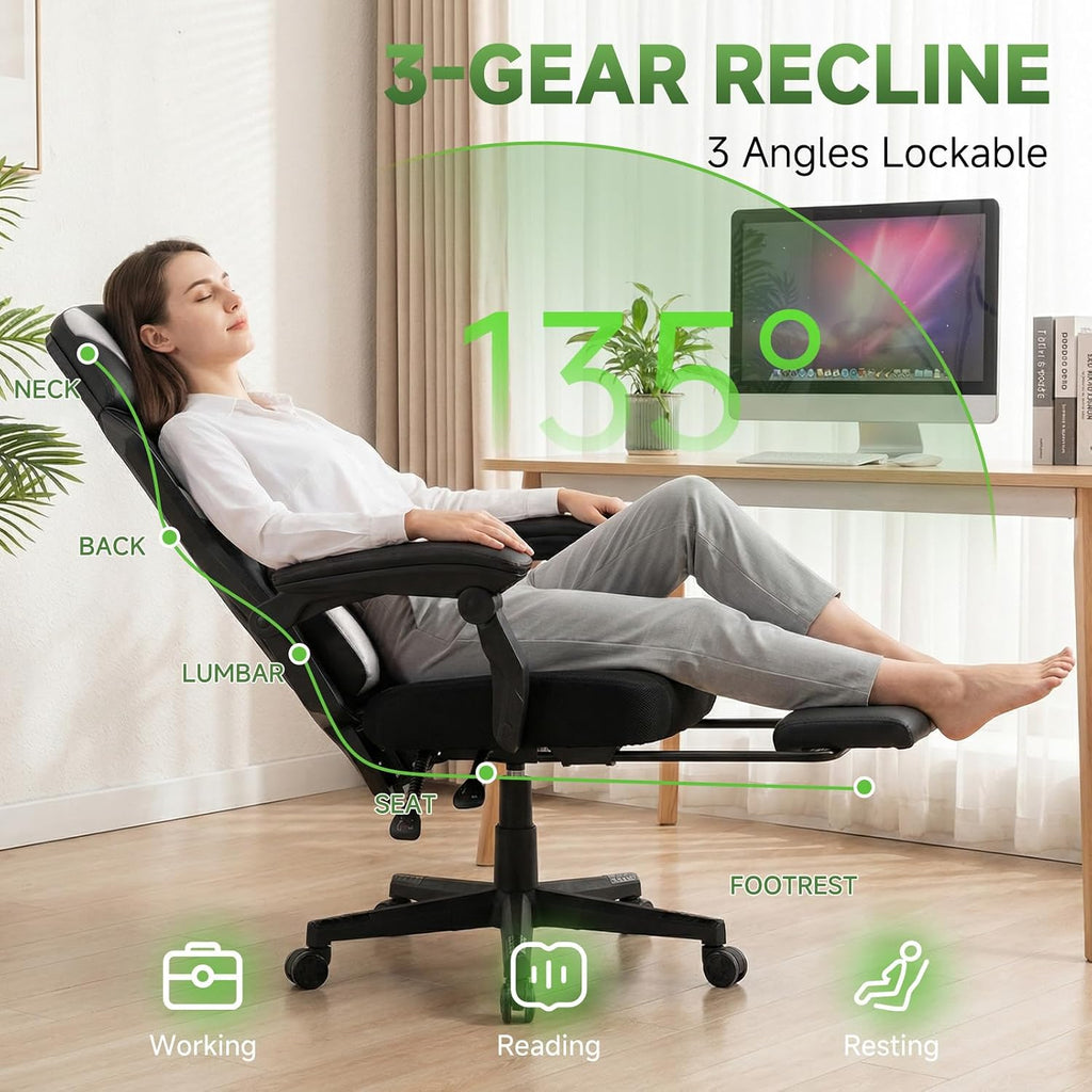 GTPLAYER Gaming Chair, Mesh Office Chairs with Footrest for Adults, Big and Tall Gamer Ergonomic Computer Chair with Height Adjustable (White)