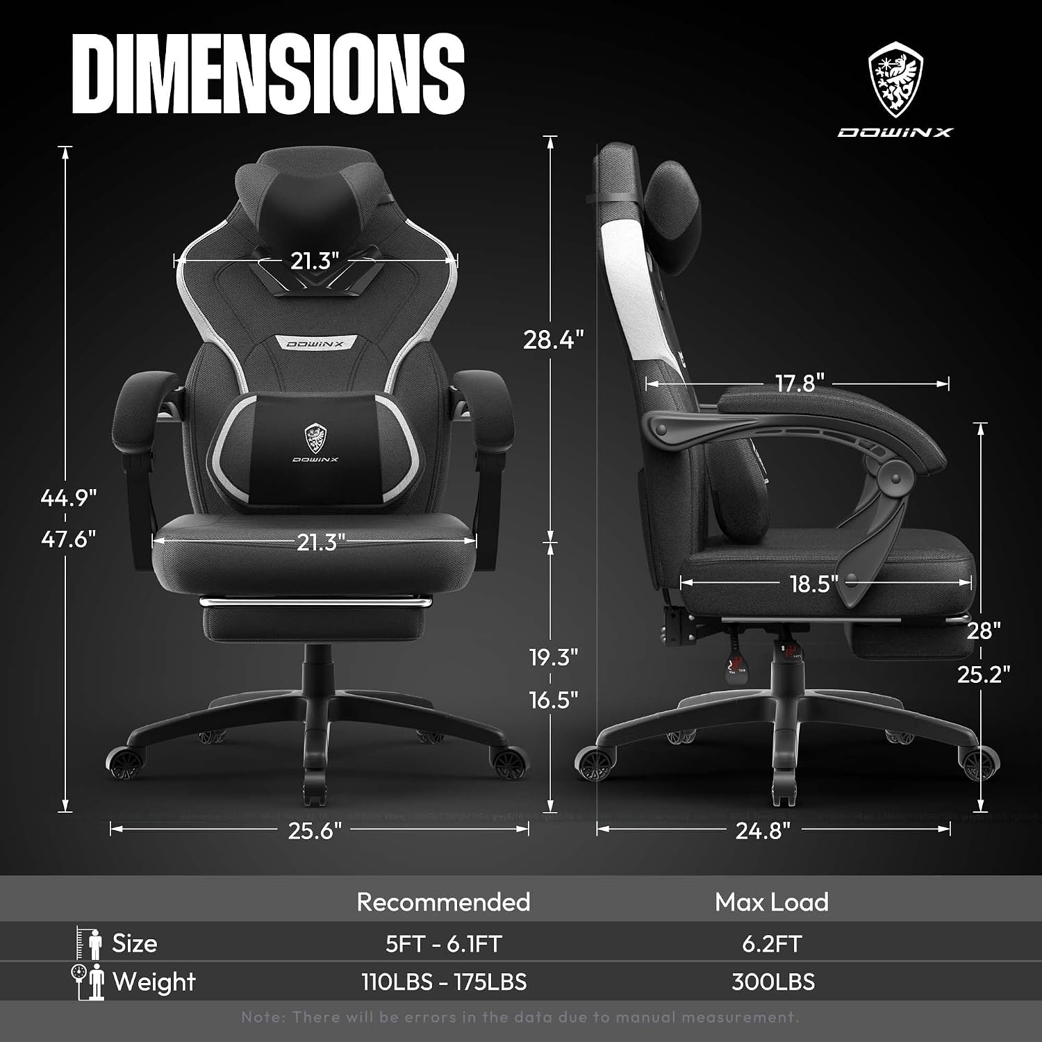 Dowinx Gaming Chair with Footrest, Fabric Gamer Chair for Adults, Computer Chair with Massage for Heavy People Fabric,Black