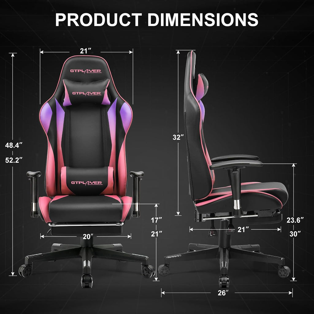 GTPLAYER Gaming Chair with Footrest, Ergonomic Computer Game Desk Chair, Recline Gaming Chair Seat Height Adjustment, Swivel Rocker with Headrest and Lumbar (Colorful)