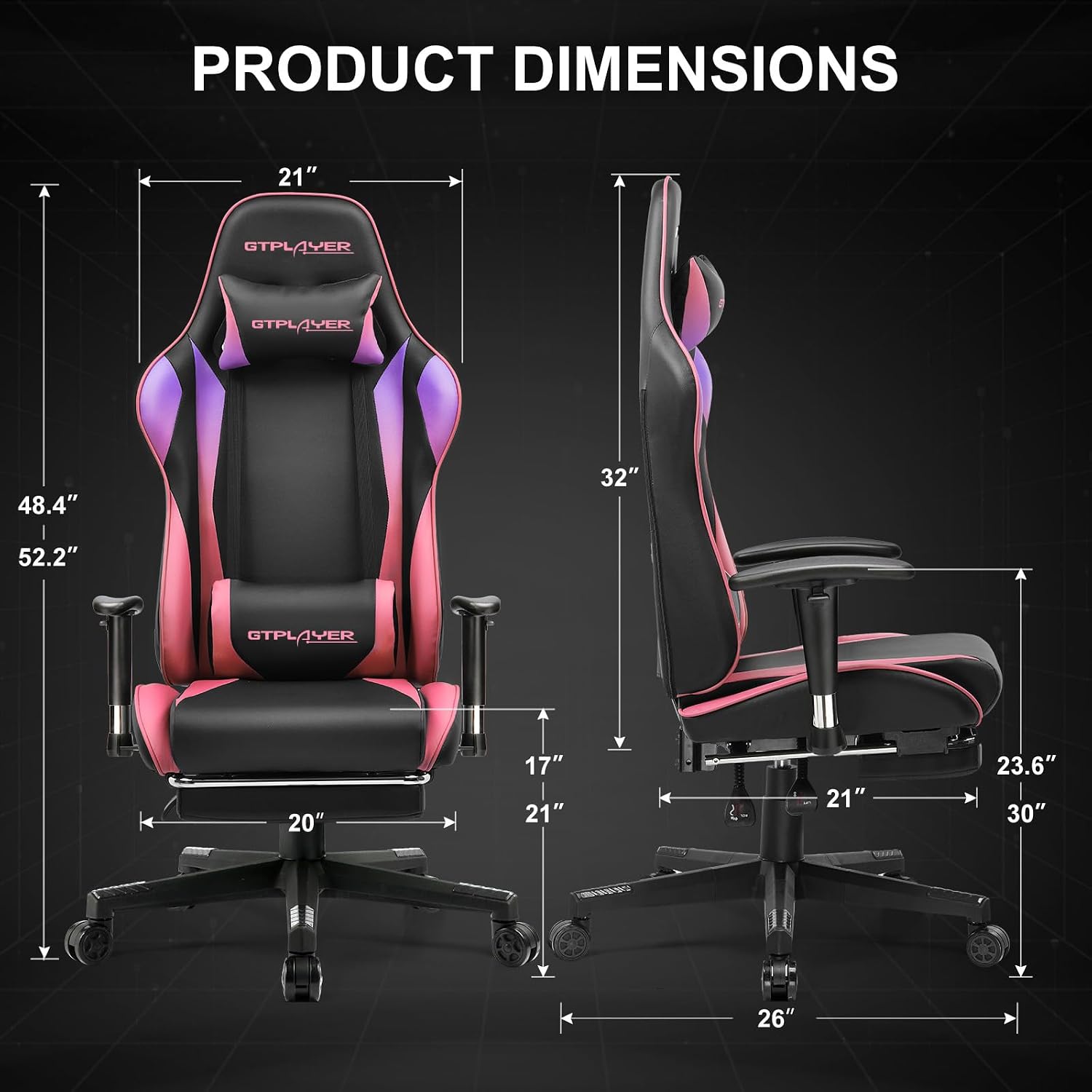 GTPLAYER Gaming Chair with Footrest, Ergonomic Computer Game Desk Chair, Recline Gaming Chair Seat Height Adjustment, Swivel Rocker with Headrest and Lumbar (Colorful)