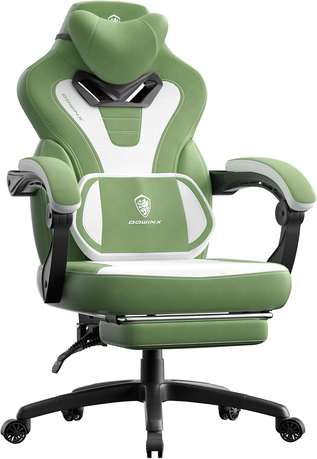 Dowinx Fabric Gaming Chair with Footrest,Big and Tall Game Chair for Heavy People, Gamer Chair with Massage Lumbar Support,Ergonomic Computer Gaming Chair for Adults, Fabric Green