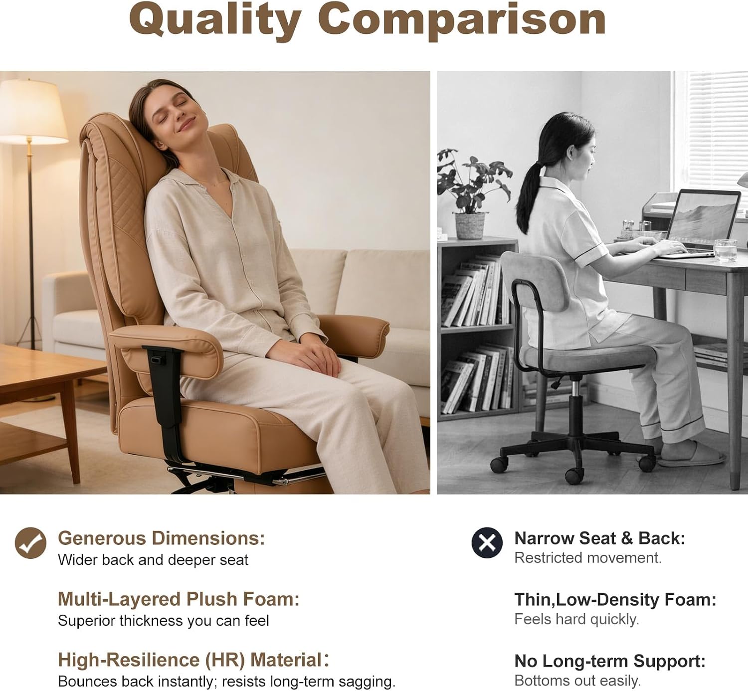 EXCEBET Big and Tall Office Chair 400lbs Wide Seat, Leather High Back Executive Office Chair with Foot Rest, Ergonomic Chairs Lumbar Support for Lower Back Pain Relief, All-Day Comfort (Brown)