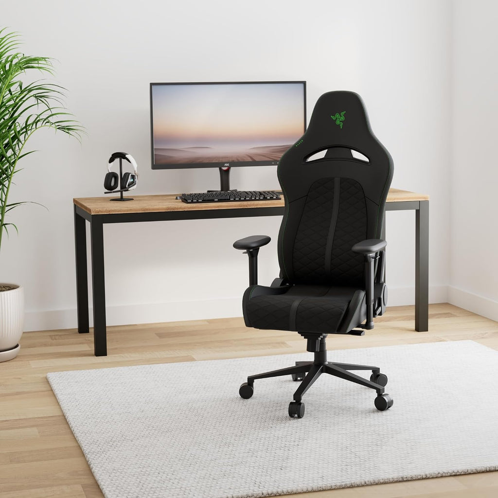 Razer Enki Gaming Chair: All-Day Comfort - Built-in Lumbar Arch - Optimized Cushion Density - Dual-Textured, Eco-Friendly Synthetic Leather - Reactive Seat Tilt & 152-Degree Recline - Black/Green