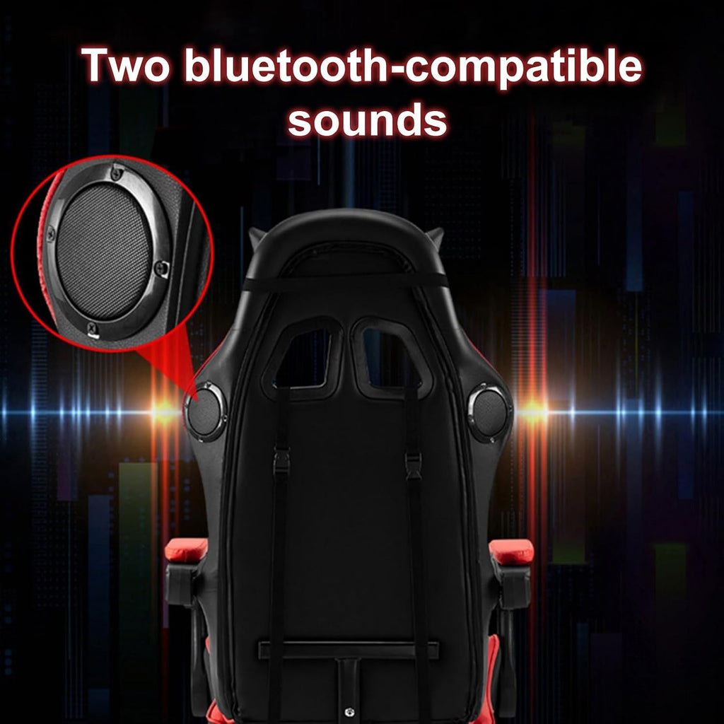 Gaming Chair with Bluetooth Speakers ＆ LED Lights, Ergonomic Massage Computer Chair Height Adjustable, Video Game Chair with 360° Swivel Seat and Headrest, High Back Lumbar Support Design