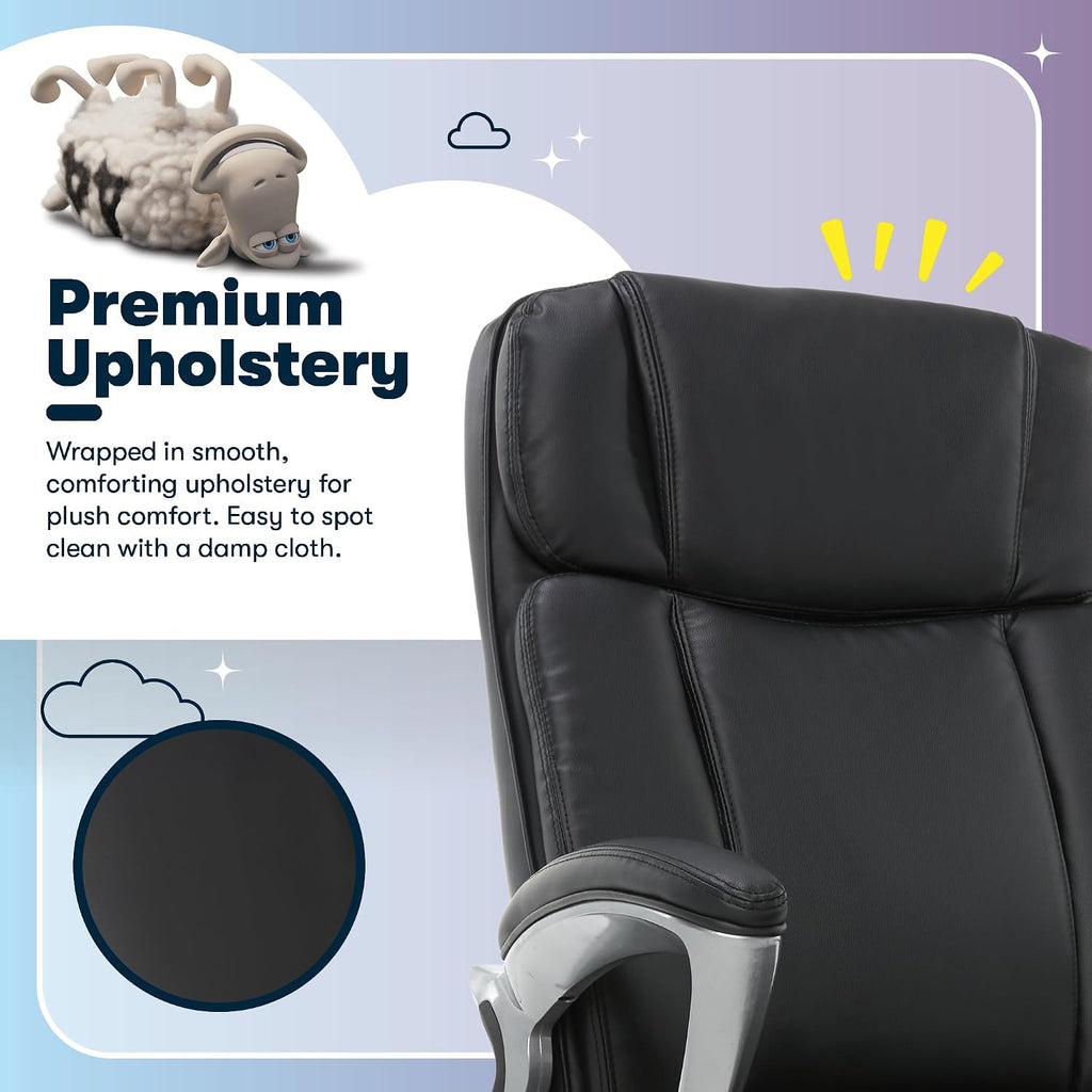 Serta Fairbanks Big and Tall Executive Office Chair - Ergonomic High Back Computer Desk Chair with Lumbar Support, Memory Foam Seat Cushion, Padded Armrests, Bonded Leather, 350 lb Capacity - Black
