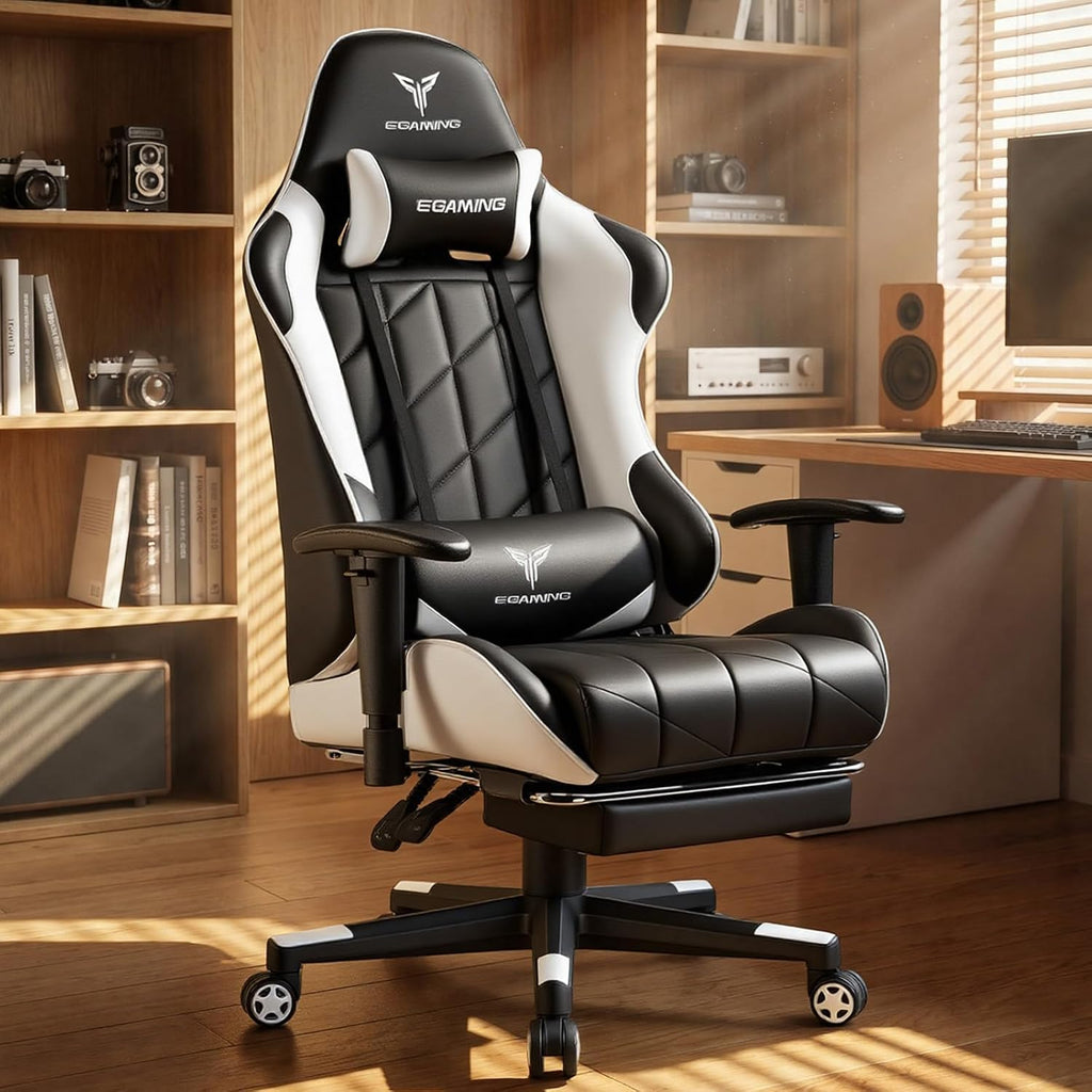 GTPLAYER Gaming Chair, Big and Tall Video Game Chair with High Back PU Leather, Home Office Ergonomic Computer Chair with Footrest, Adjustable Height, 360° Swivel Wheels for Adults and Teens