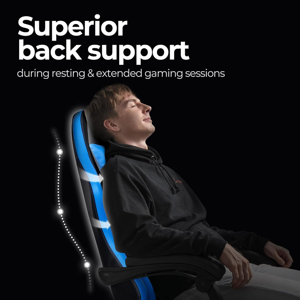 NEO CHAIR Video Gaming Chair with Footrest High Back Ergonomic Comfortable Office Computer Desk with Lumbar Support Height Adjustable with PU Leather Recliner for Adults Women Men (Blue)