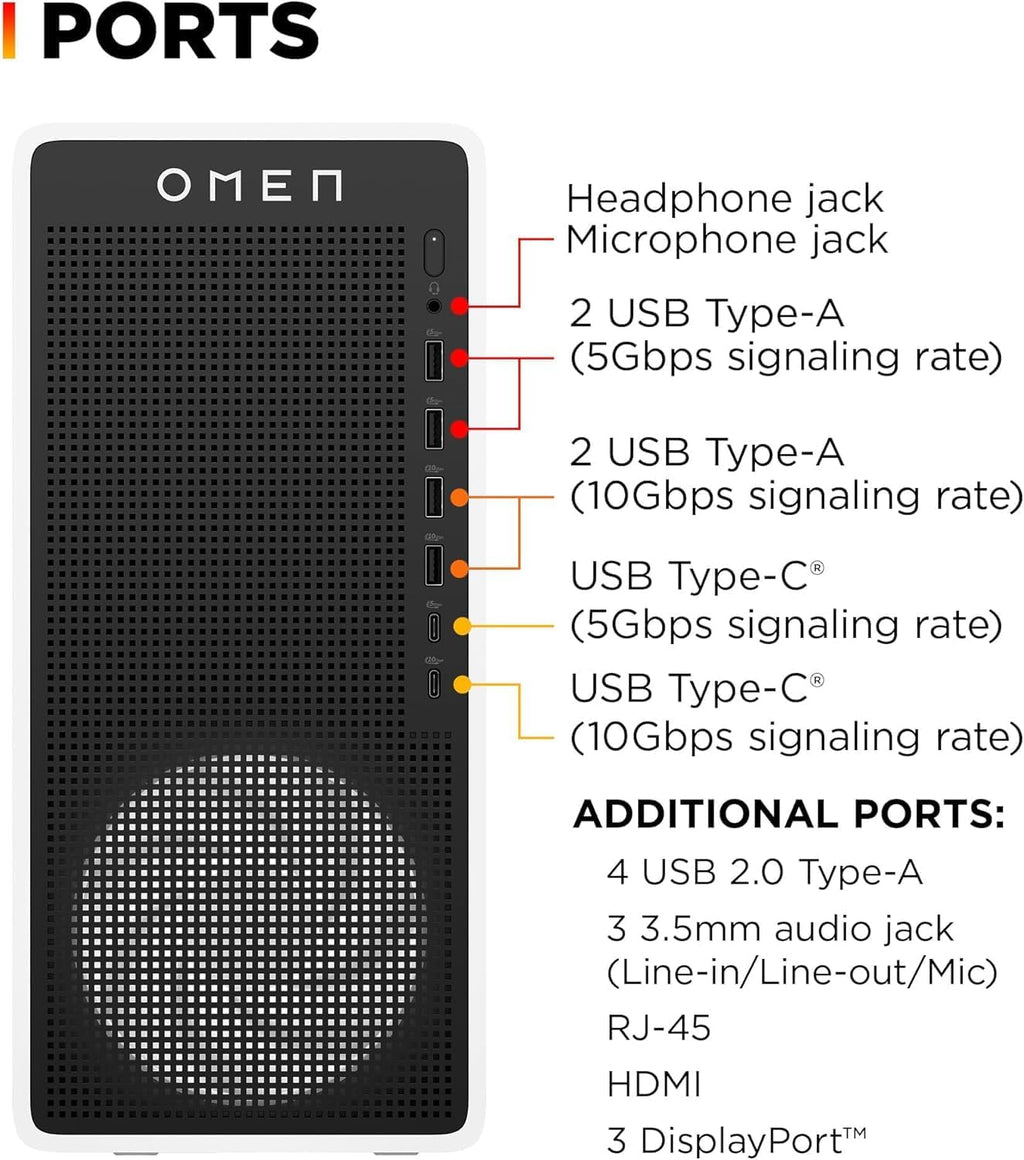 HP OMEN 16L TG03 Gaming Desktop PC | Intel Ultra 7 265F Processor | NVIDIA GeForce RTX 5060 Ti | 16GB GDDR7 RAM | 1TB NVMe SSD | VR-Ready Performance Tower | Panda Metal Finish