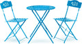 Alpine Corporation 3-Piece Bistro Set with Folding Table and 2 Chairs, Durable Steel Indoor/Outdoor Patio Furniture, Compact Seating, Blue