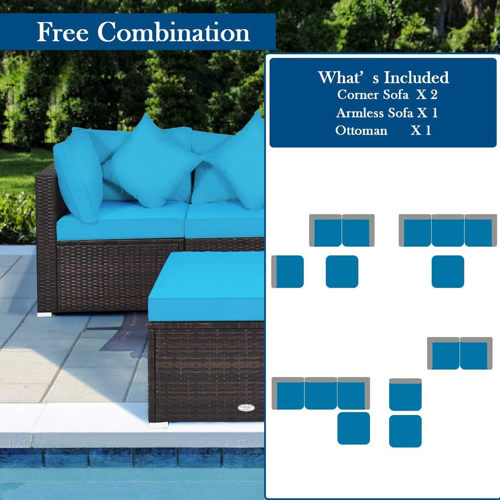 Tangkula 4 Pieces Patio Furniture Set, All Weather Outdoor Sectional Rattan Sofa Set w/Removable Cushions & Pillows, Wicker Conversation Set with Heavy-Duty Steel Frame for Backyard Garden Poolside