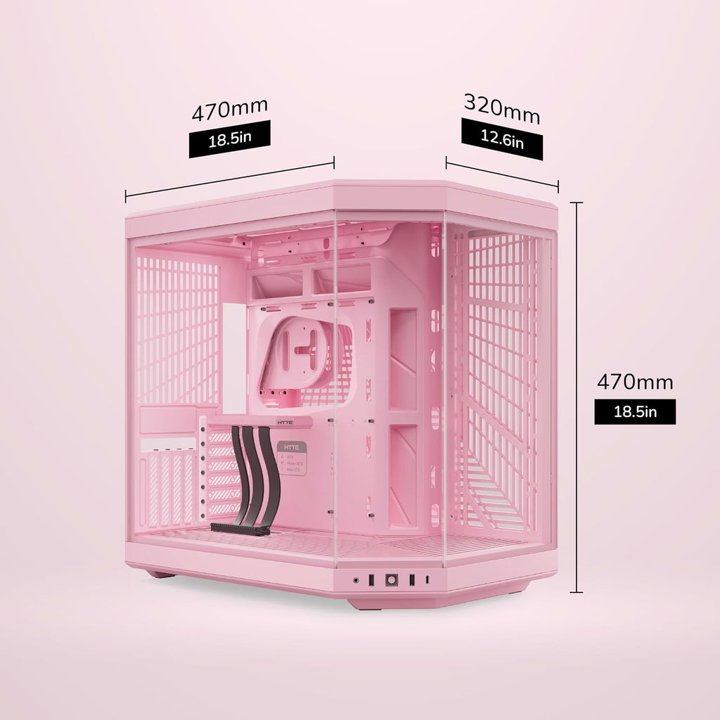 Hyte Y70 Mid-Tower ATX Gaming PC Desktop Case - Panoramic Tempered Glass - Dual Chamber - High Airflow Chassis - PCIE 4.0 Riser Cable Included - New Modern Aesthetic - Strawberry Milk (Pink)