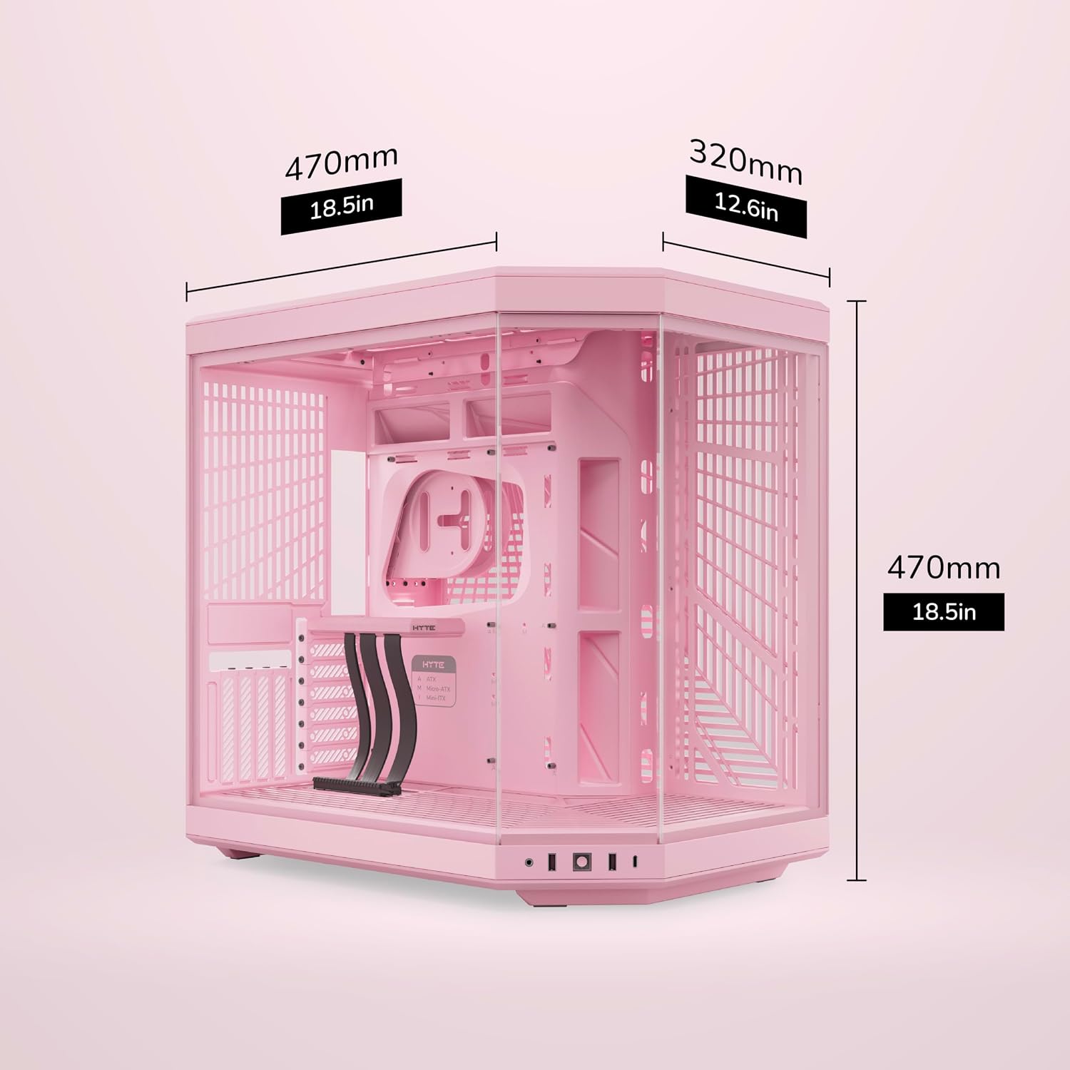 Hyte Y70 Mid-Tower ATX Gaming PC Desktop Case - Panoramic Tempered Glass - Dual Chamber - High Airflow Chassis - PCIE 4.0 Riser Cable Included - New Modern Aesthetic - Strawberry Milk (Pink)