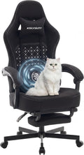 Gaming Chair Breathable Fabric with Pocket Spring Cushion, Wide and High Ergonomic Office Chair with Headrest, Computer Gaming Chair with Footrest for Adult and Teen (Black Fabric)