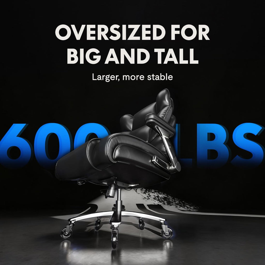 FLEXISPOT 600lbs Big and Tall Office Chair for Heavy People, Heavy Duty Computer Desk Chair with Dynamic Lumbar Support 2D Armrest Blade Wheels, Chairs for Home Office Gaming Working, Leather, Black