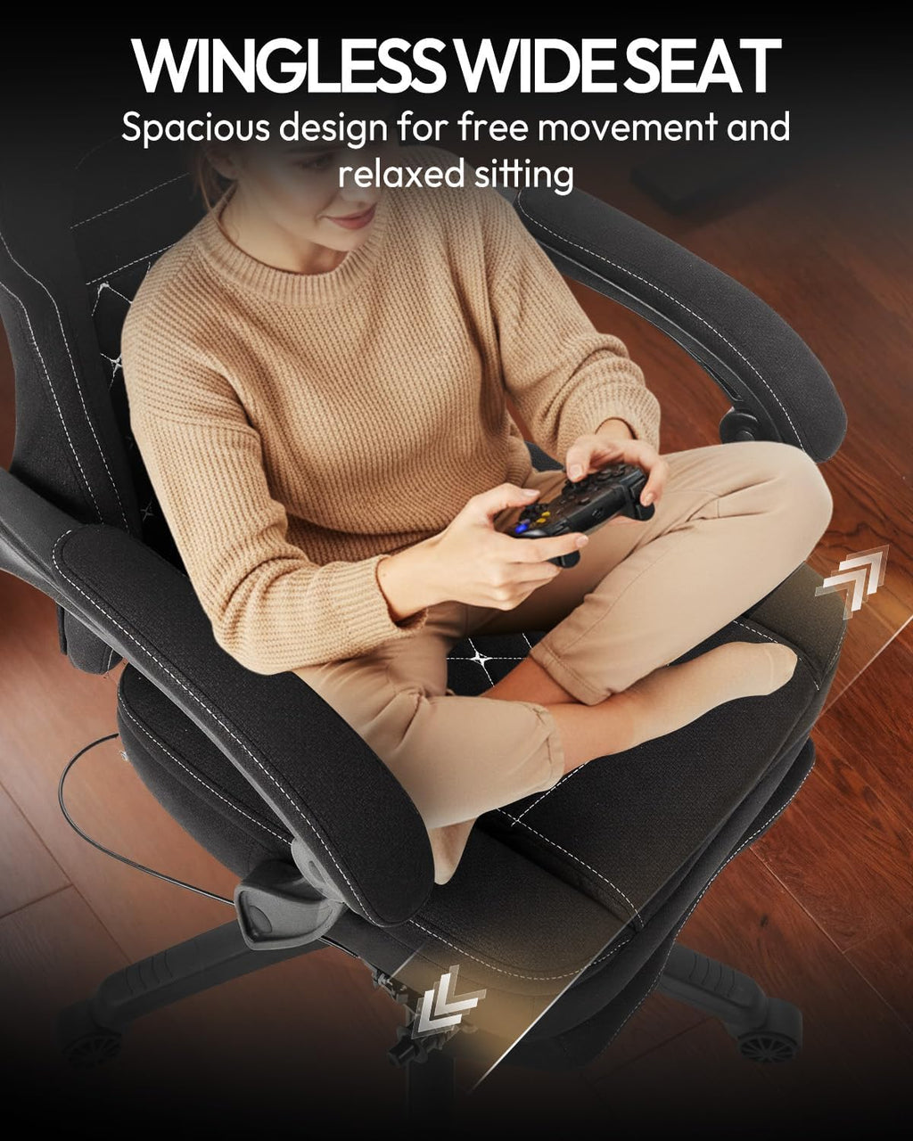 Dowinx Gaming Chair Breathable Fabric Game Chair with Gel Pad and Storage Bag, Comfortable Gamer Chair with Pocket Spring Cushion,Ergonomic Computer Chair with Footrest,Black and White