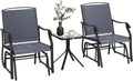 Outsunny 3 Piece Outdoor Glider Chair with Coffee Table Bistro Set, 2 Patio Rocking Swing Chairs with Breathable Sling Fabric, Glass Tabletop, for Backyard, Garden and Porch, Gray
