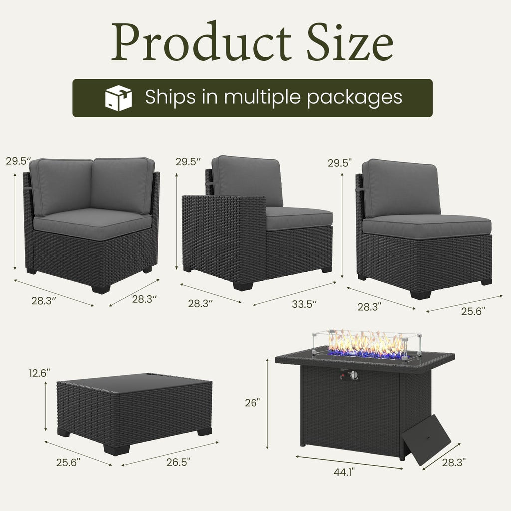 LayinSun 13 Pieces Outdoor Patio Furniture Set with 44' Fire Pit Table Rattan Sectional Sofa Conversation Sets