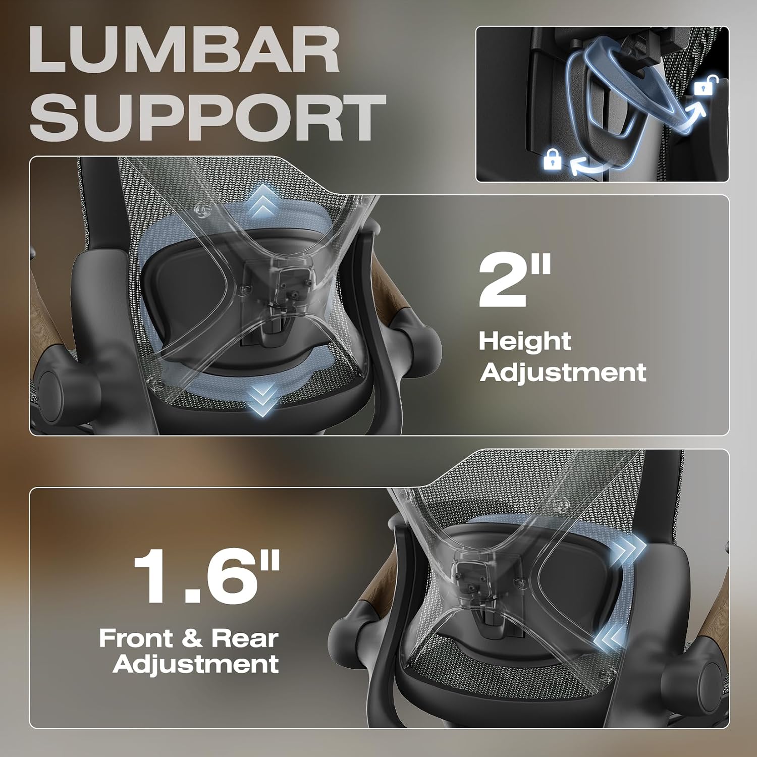 ELABEST X100 Ergonomic Mesh Office Chair with Footrest, Big and Tall Hone Desk Chair with 5D Flip-Up Arms, Adjustable 3D Lumbar Support,Gaming & Executive Computer Chairs