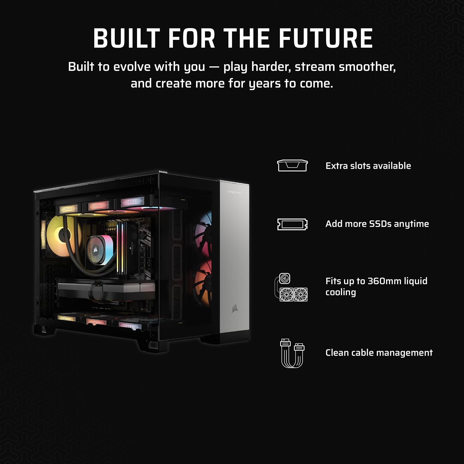 Corsair Vengeance i5100 Gaming PC – Liquid Cooled Intel Core i9-14900KF CPU – NVIDIA GeForce RTX 5080 GPU – 32GB Dominator Titanium RGB DDR5 Memory – 2TB M.2 SSD – Black