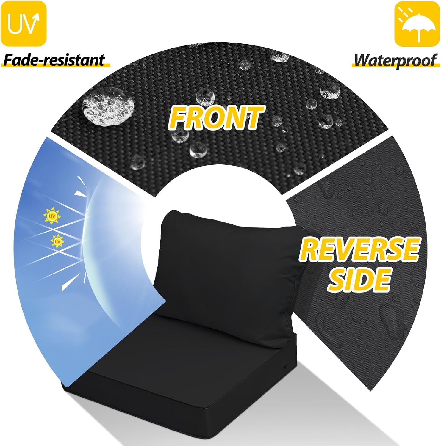 AAAAAcessories Outdoor Seat Cushions for Chairs, Fade-Resistant, Waterproof Patio Furniture Replacement Cushions, 19' x 19' x 3' + 19' x 17', Set of 4, Charcoal Black
