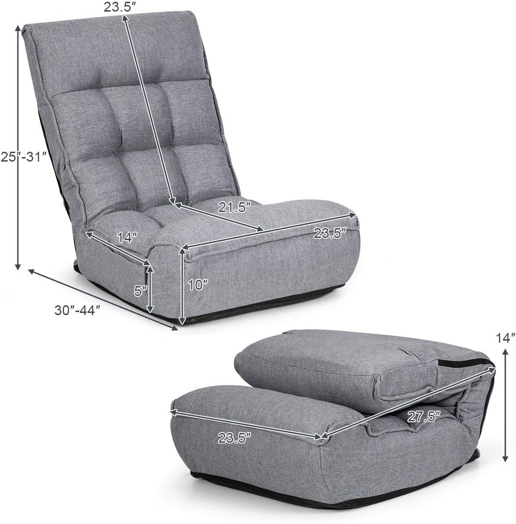 Giantex Floor Chairs for Adults with 4-Position Adjustable Back, 6-Position Adjustable Headrest, Side Pocket, No Assembly Required, Banana Chair, Folding Floor Gaming Chair, Grey