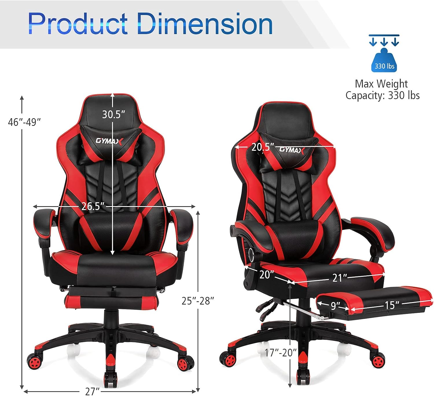 GYMAX Gaming Chair, Ergonomic Computer Chair with Footrest, Linkage Armrests & Lumbar Cushion, Big Wide High Back Video Gaming Chair, Reclining Office Rolling Chair for Adult/Teens (Red)