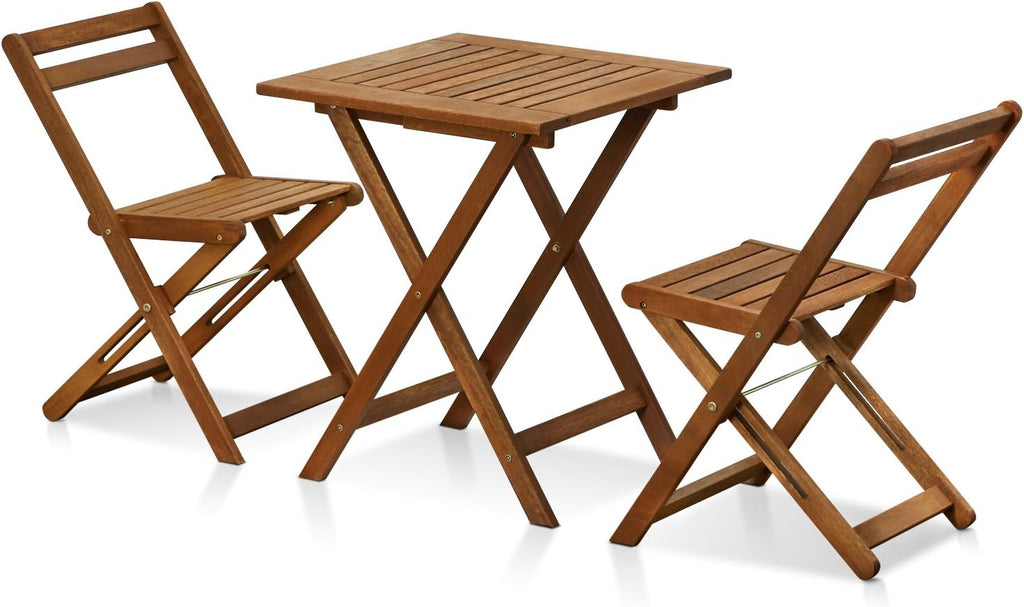 FURINNO Tioman Hardwood Patio Furniture Set C 3 Piece Bistro Set, Natural