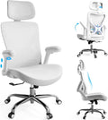Ergalithic Office Home Ergonomic Desk Chair-Computer X-Shaped Chair Mesh PU Leather with Adjustable Lumbar Support-Executive Chair High Back with Headrest Flip-Up Arms for Long Hours (White)