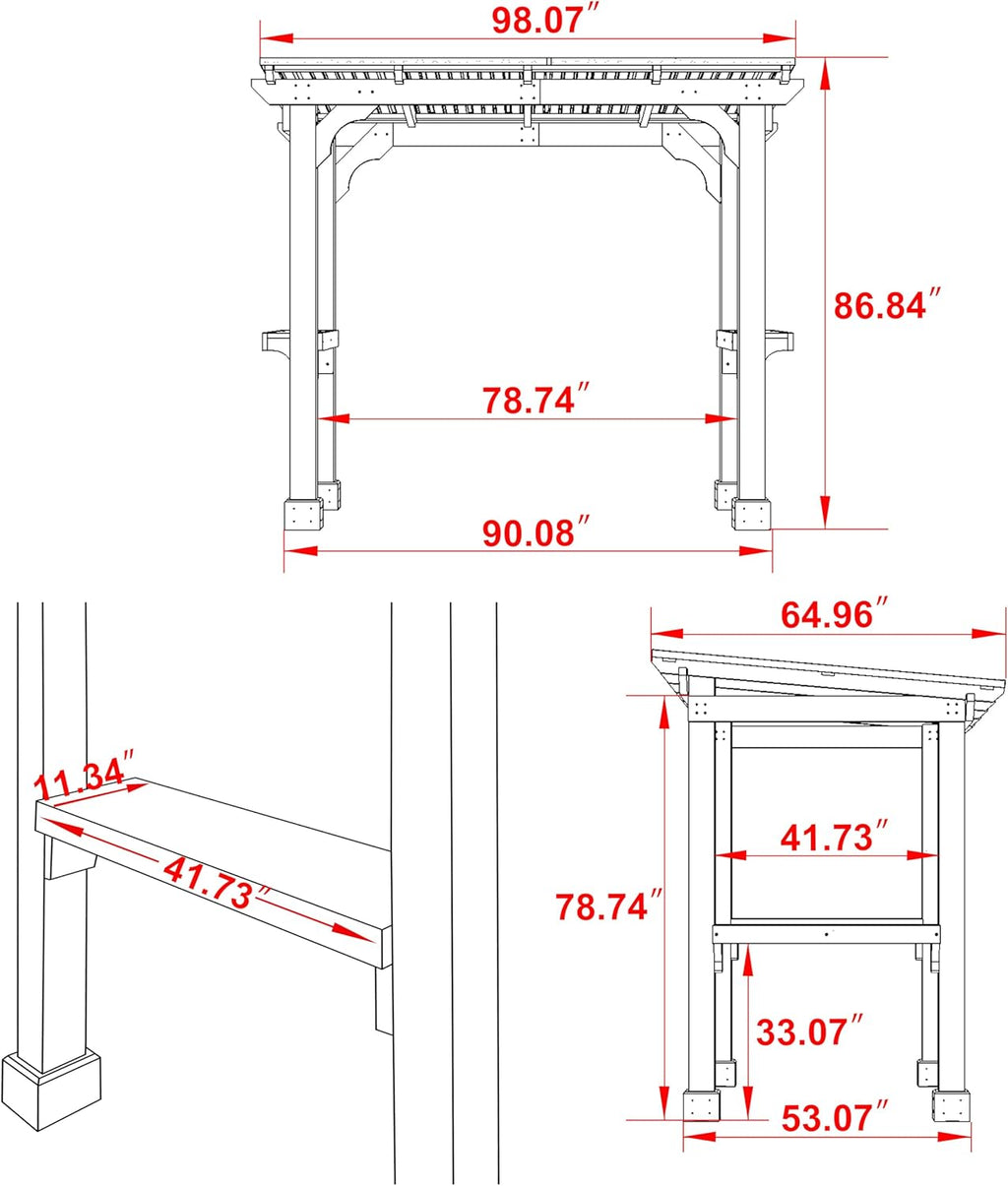 MUPATER 8 x 5 FT Outdoor Wooden Grill Gazebo with Sloping Metal roof, Heavy Duty BBQ Gazebo, Cedar Frame Pavilion with 2 Side Storage Shelves, BBQ Canopy for Patio, Lawn, Garden, Deck