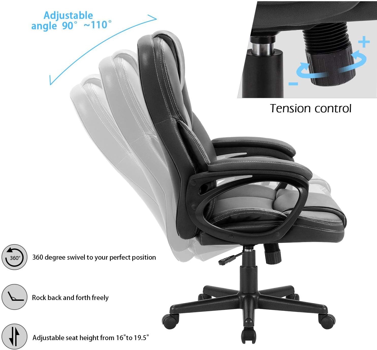 Furmax Office Executive Chair High Back Adjustable Managerial Home Desk Chair, Swivel Computer PU Leather Chair with Lumbar Support (2, Black)