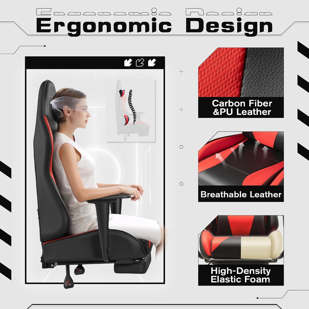 Homall Gaming Chairs, Computer Chair with Footrest and Massage Lumbar Support, Height Adjustable Game Chair with Headrest and Swivel Seat (Red)
