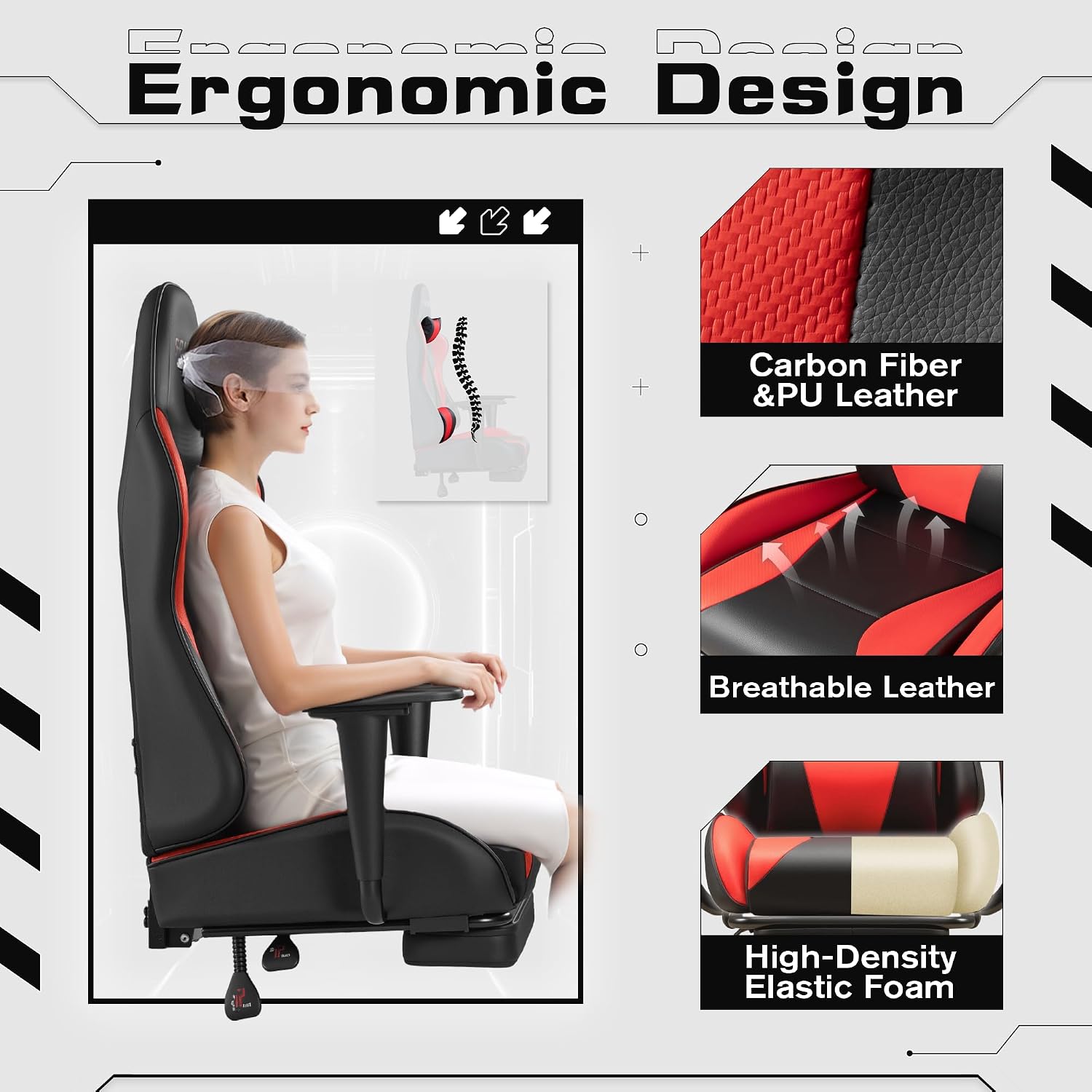 Homall Gaming Chairs, Computer Chair with Footrest and Massage Lumbar Support, Height Adjustable Game Chair with Headrest and Swivel Seat (Red)
