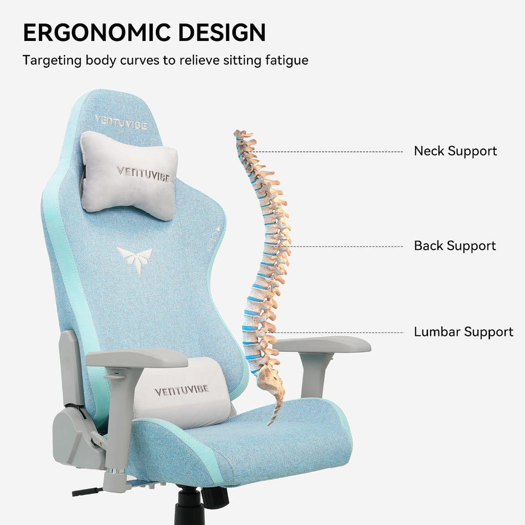 Gaming Chair 4D Adjustable Armrests - 155° Reclining & 320lb Capacity, High Back Ergonomic Computer Chair with Lumbar Support, Fabric Office Chair for Adults (Blue)