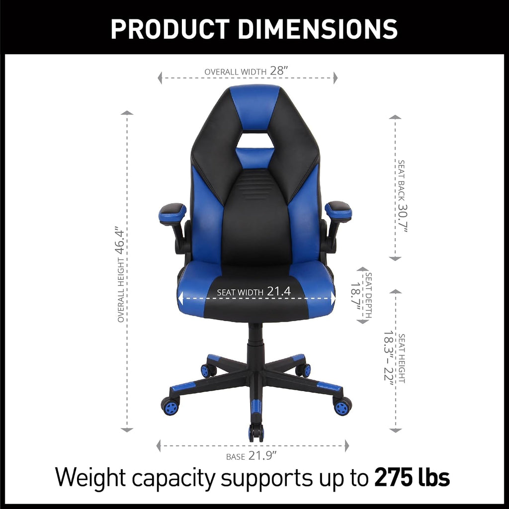 RS Gaming™ RGX Faux Leather High-Back Gaming Office Chair, Black/Blue, BIFMA Compliant