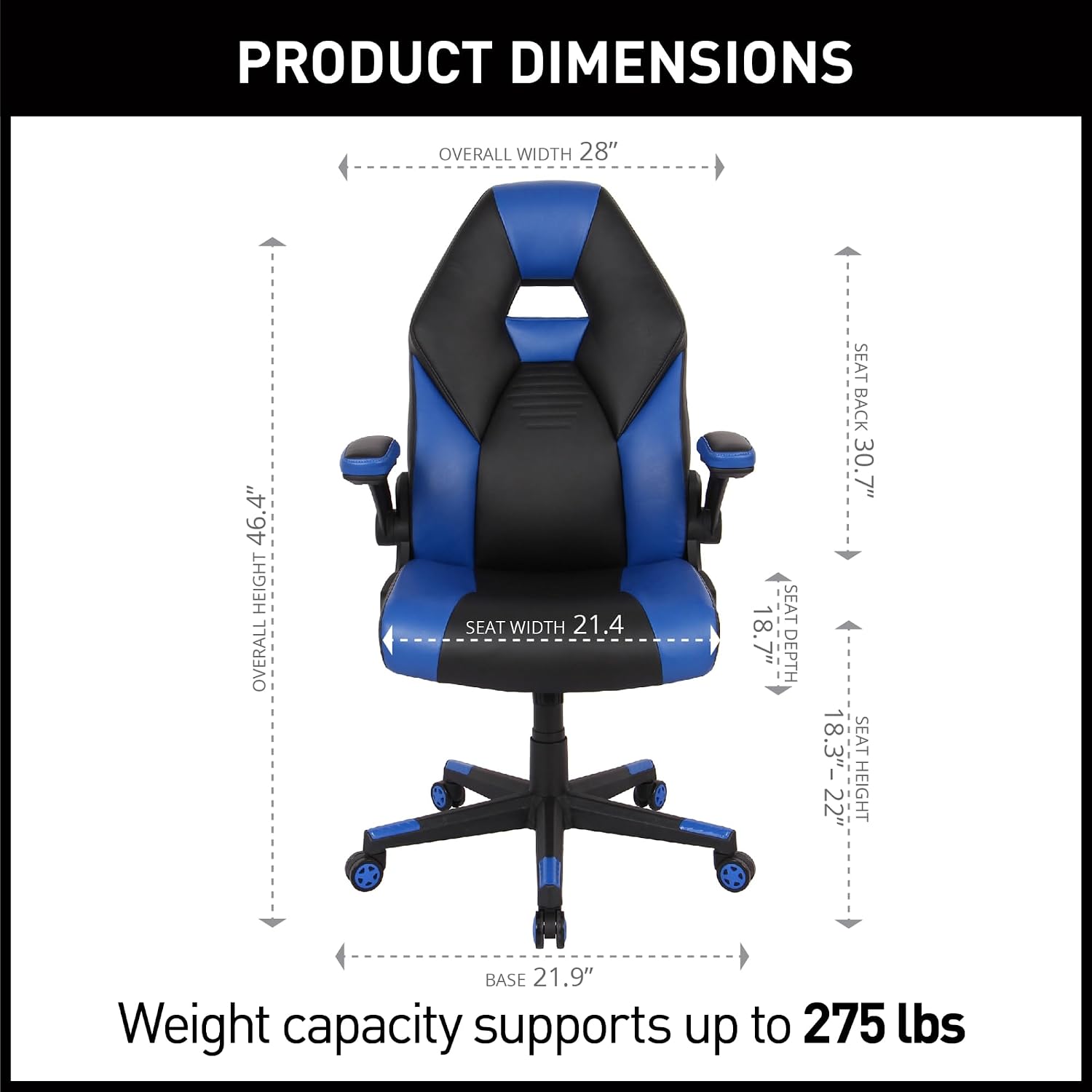 RS Gaming™ RGX Faux Leather High-Back Gaming Office Chair, Black/Blue, BIFMA Compliant