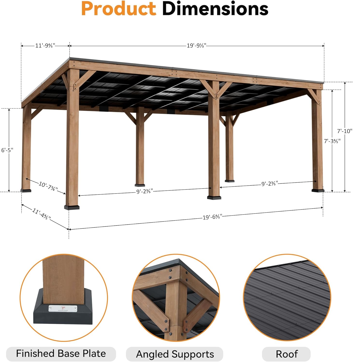 Modern Shade Supreme Cedar Wood Gazebo 12' x 20' with Hardtop Slope Roof, Wooden Carport with Durable and Rot-Resistant, Hardtop Gazebo with Supports Snow Loads and High Wind Speeds for Backyard