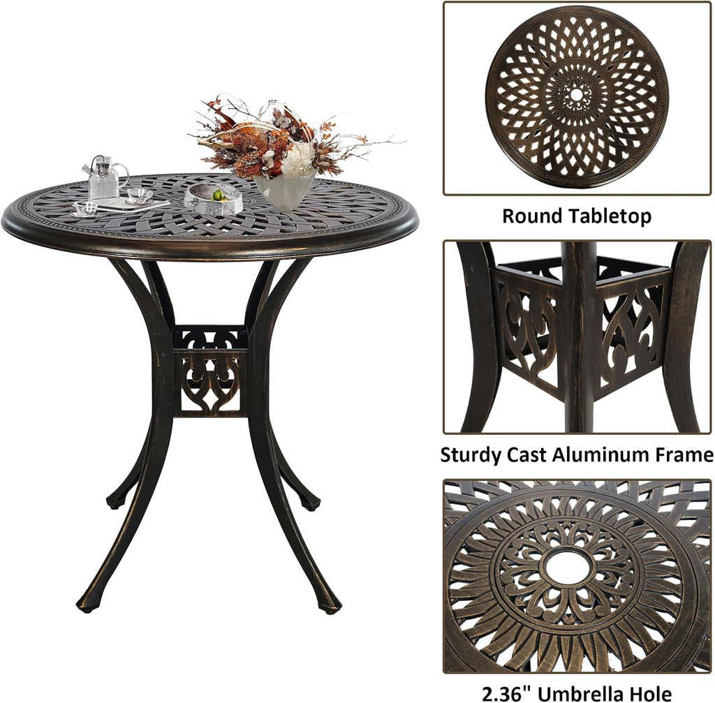 30.31' Outdoor Table and Chairs, Patio Table Set with 2.36' Umbrella Hole, Anti-Resistant Outdoor Dinning Set, Cast Aluminum Patio Furniture Set for Garden, Porch, Deck