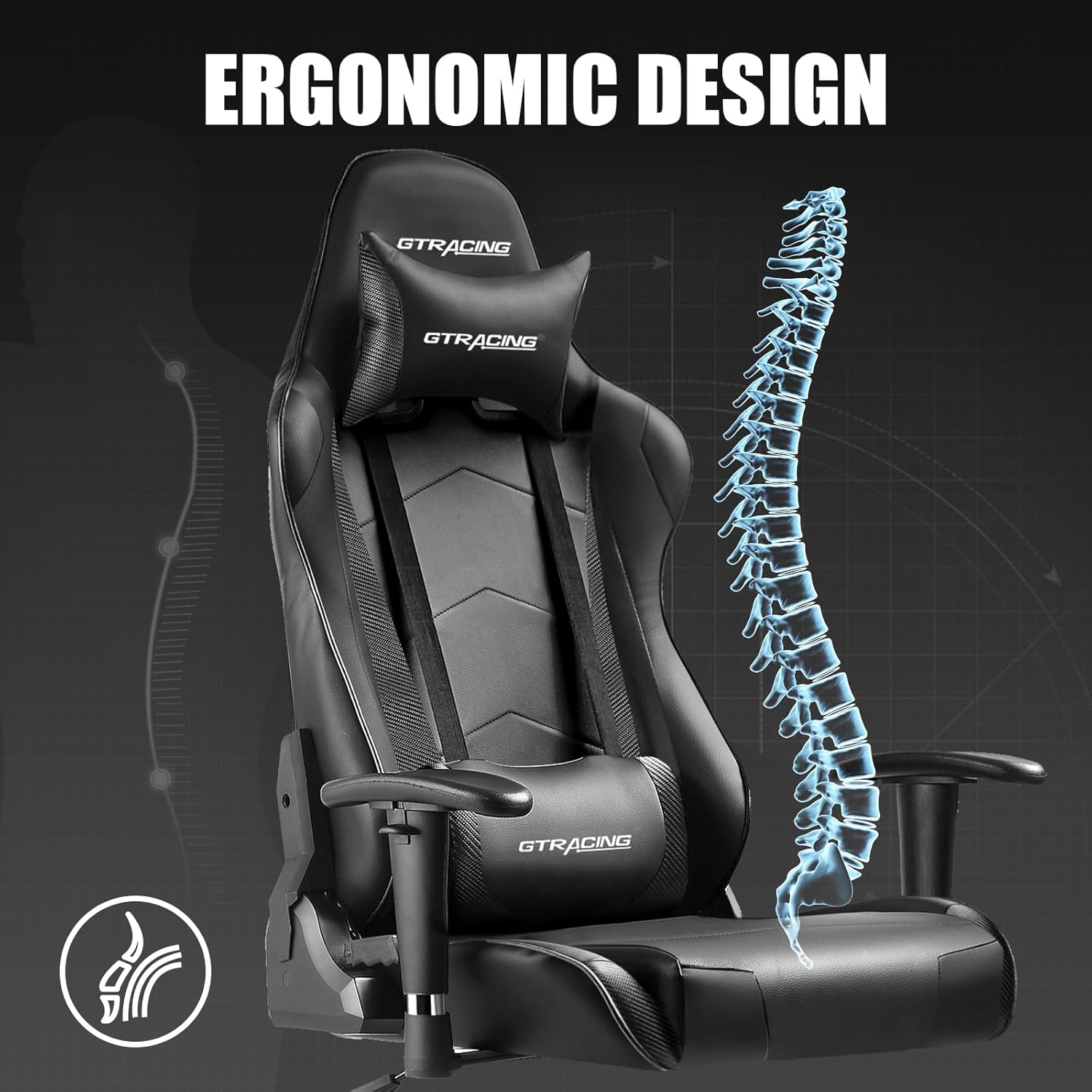 GTRACING Gaming Chair Racing Office Computer Ergonomic Video Game Chair Backrest and Seat Height Adjustable Swivel Recliner with Headrest and Lumbar Pillow Esports Chair (Dark Black)