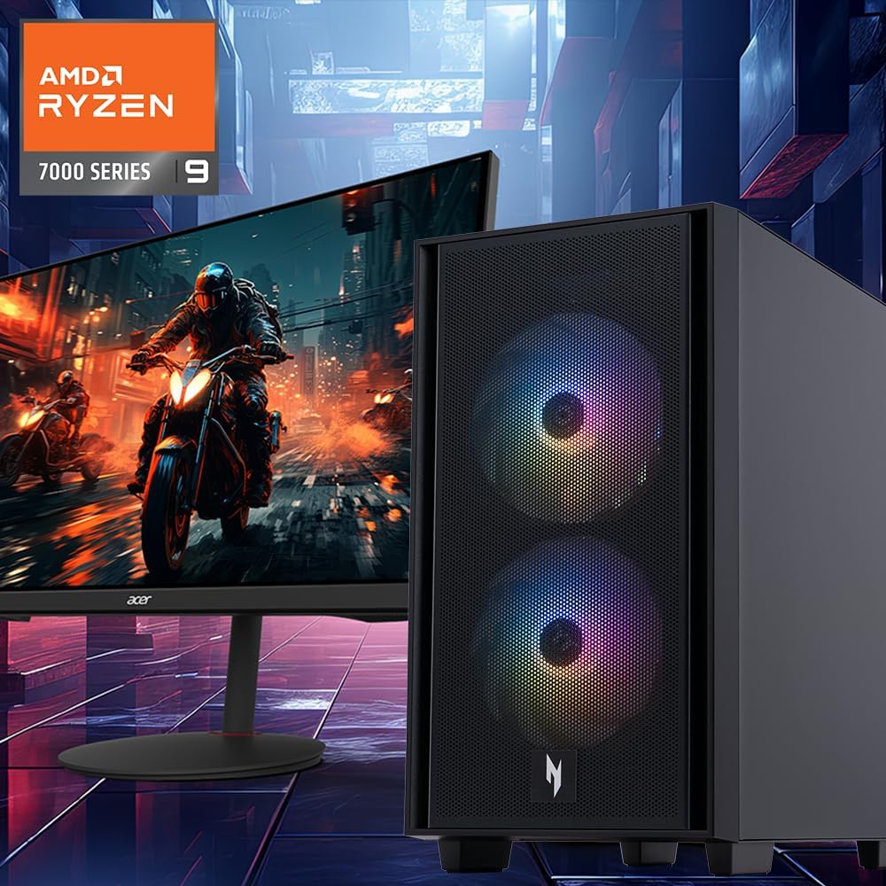 Acer Nitro 60 N60-181-UR26 Gaming Desktop | AMD Ryzen 9 7900 12 Core Processor | NVIDIA GeForce RTX 5070 Ti Graphics (1406 AI TOPS) | 32GB DDR5 | 2TB PCIe 4.0 SSD | Wi-Fi 6 802.11ax | Gigabit Ethernet