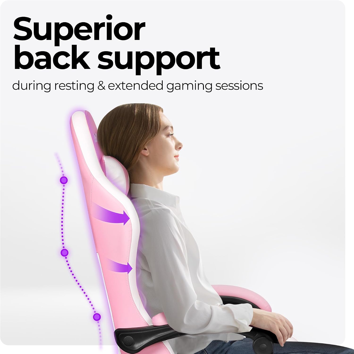 NEO CHAIR Video Gaming Chair with Footrest High Back Ergonomic Comfortable Office Computer Desk with Lumbar Support Height Adjustable with PU Leather Recliner for Adults Women Men (Pink)
