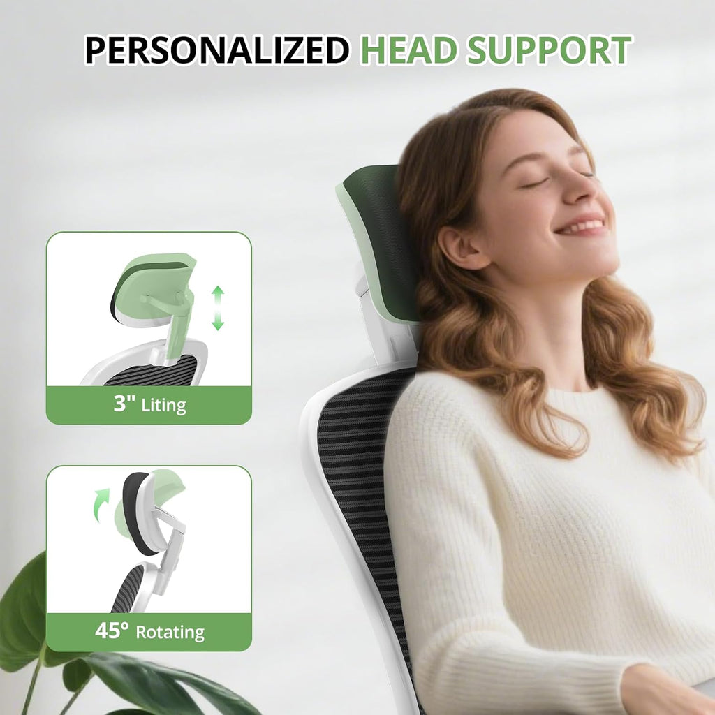 Office Chair Ergonomic Desk Chair, 330LBS Capacity, High Back Computer Design for Long Hours Comfort, Rolling Swivel Executive Task for Home Office with Flip-up Armrests(White Black)