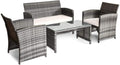 Giantex 4 Pc Rattan Patio Furniture Set Garden Lawn Sofa Cushioned Seat Mix Gray Wicker