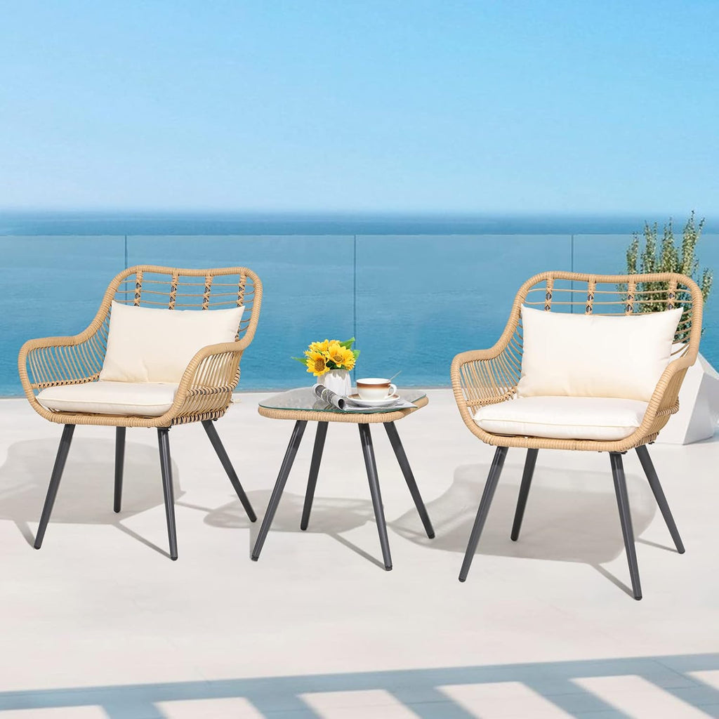 Verano Garden Set of 2 Patio Dining Chairs, Outdoor Wicker Seating Set with Soft Cushion for Indoor & Outdoor Use, Modern Wicker Dining Chairs for Backyard