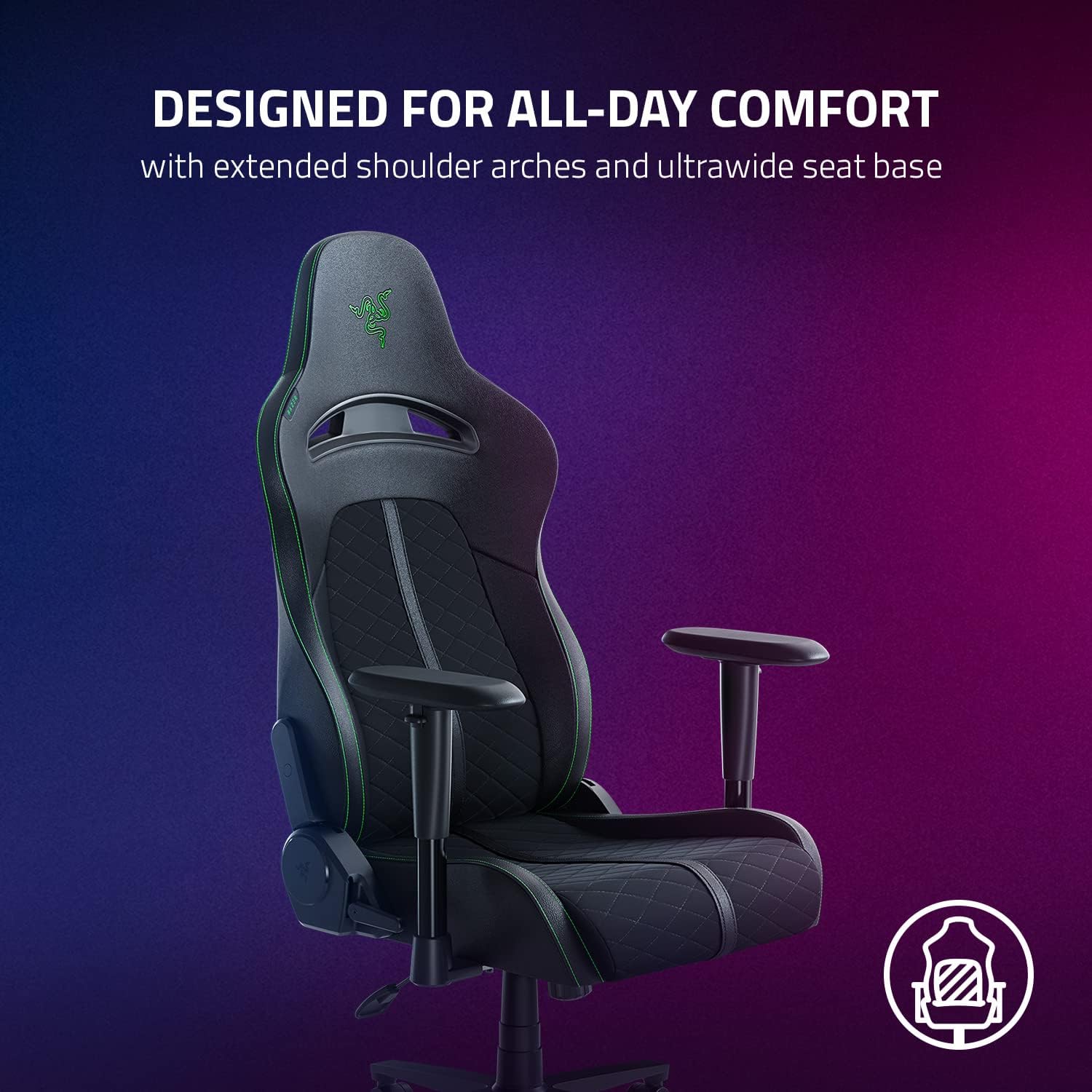 Razer Enki X Essential Gaming Chair + Freyja HD Haptic Gaming Chair Cushion: All-Day Comfort - Built-in Lumbar Arch - Optimized Cushion Density - Dual-Textured, Eco-Friendly Synthetic Leather
