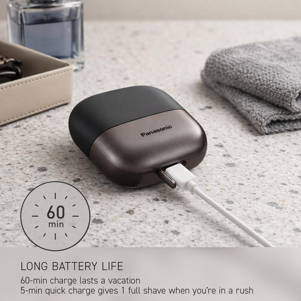 Panasonic Swipe Right Travel Shaver for Men, Portable Electric Razor with USB-C Charging, 3-Blade Cutting System and Beard Sensor Technology, Wet/Dry Use - ES-CM3A-K